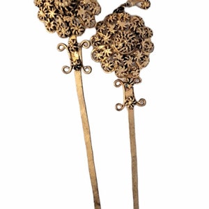 Antique Gold Metal Hair Forks Hair Picks Hair Sticks Set of Two