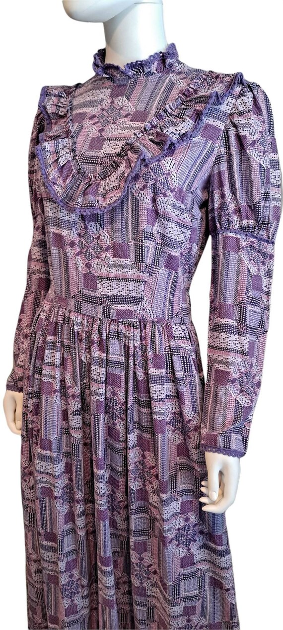 1970s Purple Prairie Maxi Dress Quilt Print Cotto… - image 5