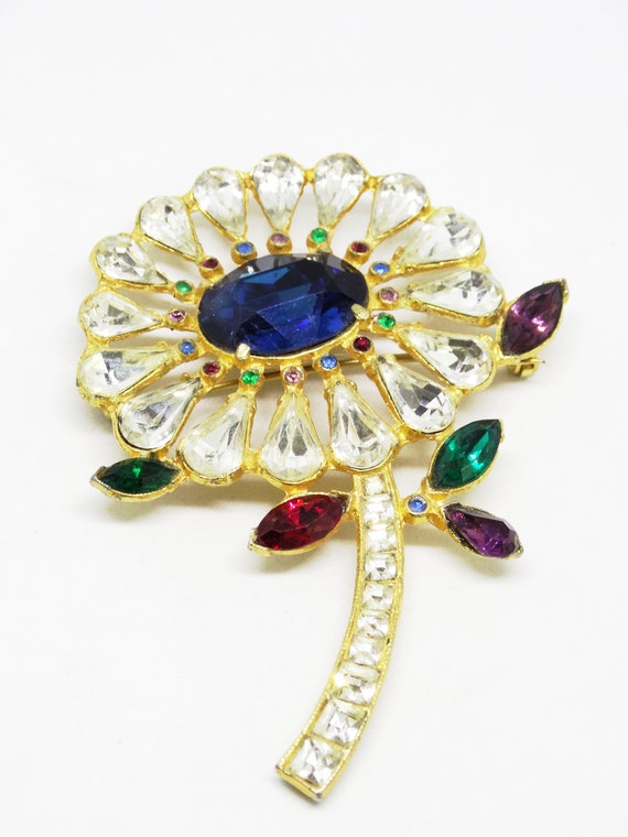 1960s Flower Brooch Glass Stone Large Flower Broo… - image 3