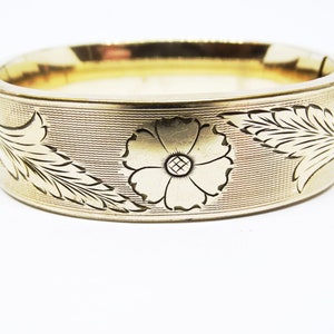 Edwardian Standard Button Company Thick Gold Filled Floral Repousse Bangle Bracelet