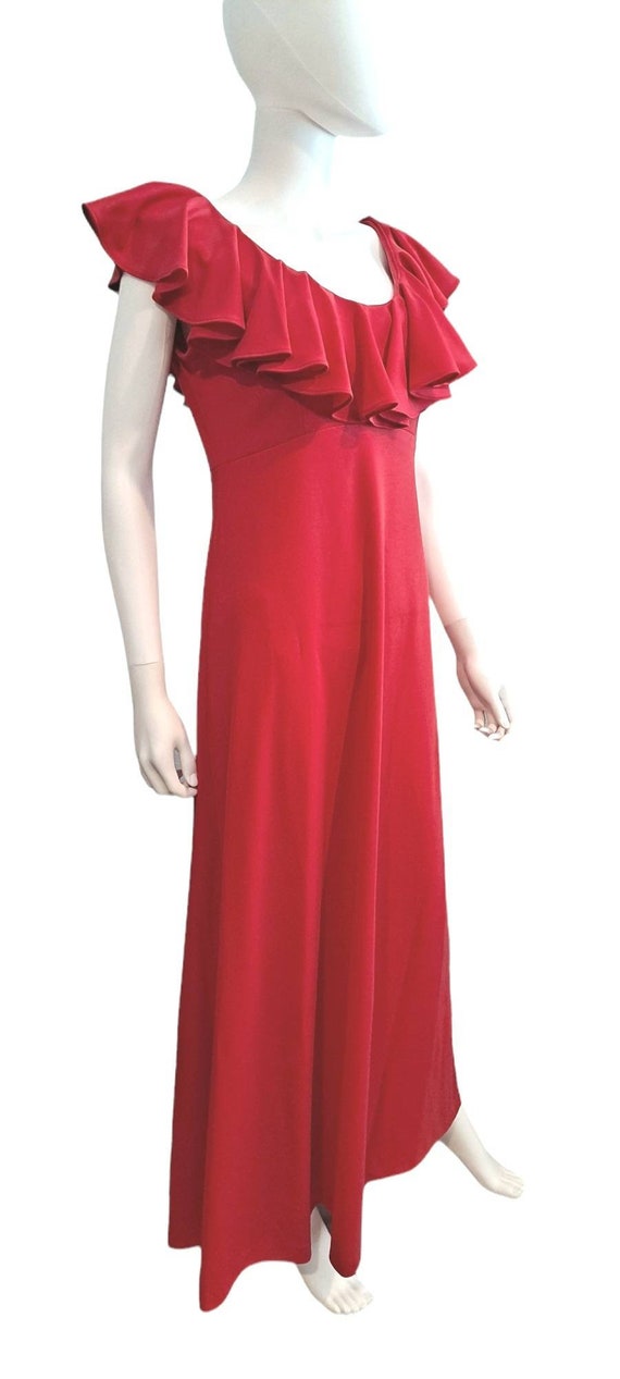 Red Polyester Maxi Dress On Off Shoulder - image 4