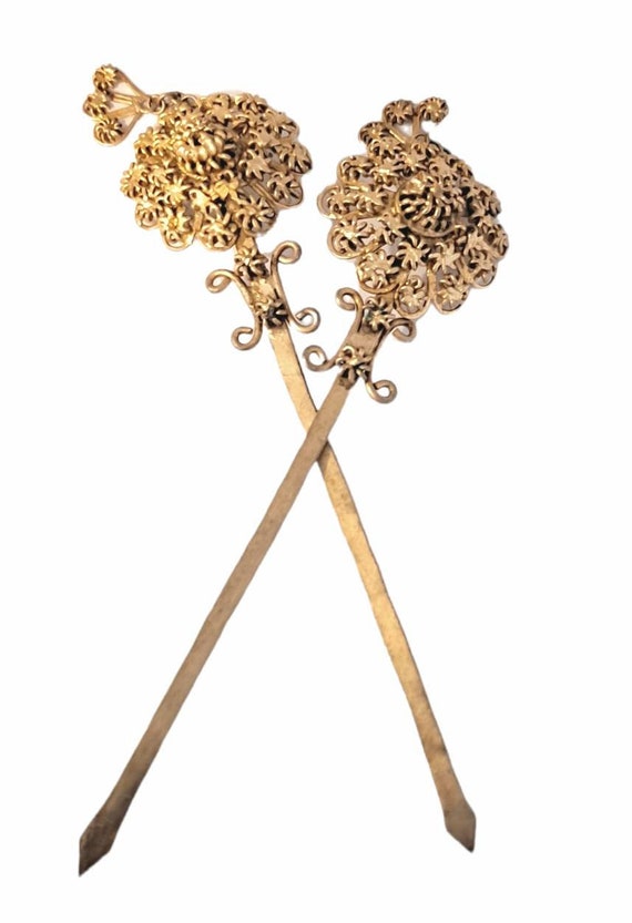 Antique Gold Metal Hair Forks Hair Picks Hair Sticks … Gem
