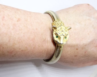 1980s Lion Panther Gold Metal Statement Bracelet