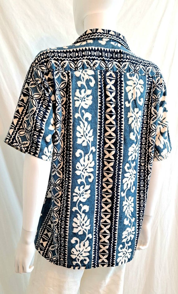 1960s 1970s Mens Blue Hawaiian Print Tiki Shirt S… - image 6