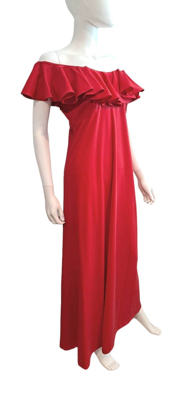 Red Polyester Maxi Dress On Off Shoulder - image 9