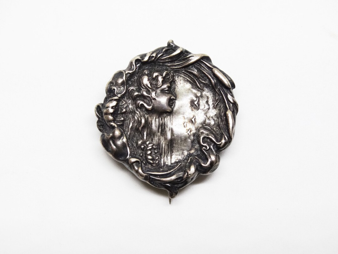 Antique Unger Brothers Art Nouveau Sterling Silver Repousse Woman in ...