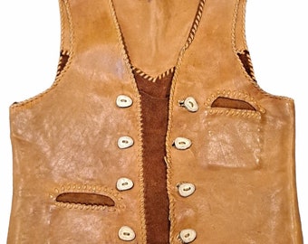 1970s Leather and Suede Hippie Vest With Buttons