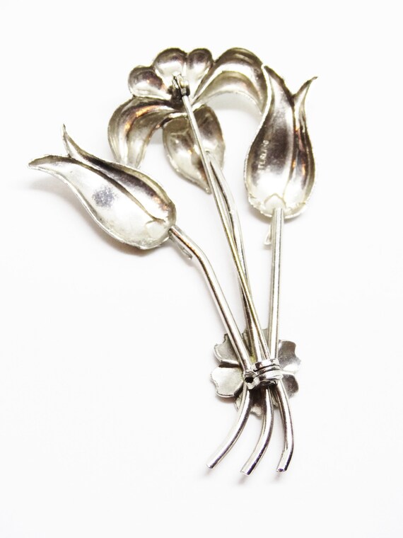 1940s Sterling Silver Flower Bouquet Brooch - image 5