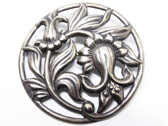 Broche Ancienne Art Déco Géométrique Métal Argenté 1930