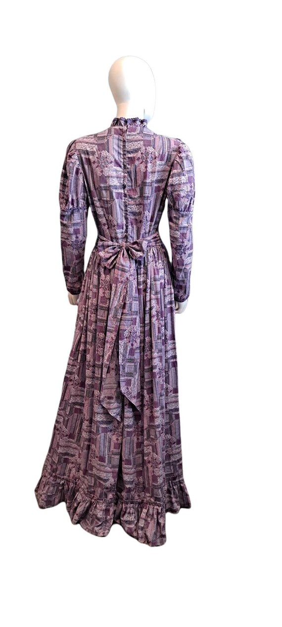 1970s Purple Prairie Maxi Dress Quilt Print Cotto… - image 6