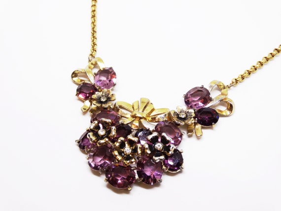 1940s Coro Purple Amethyst Glass Rhinestone Flowe… - image 1