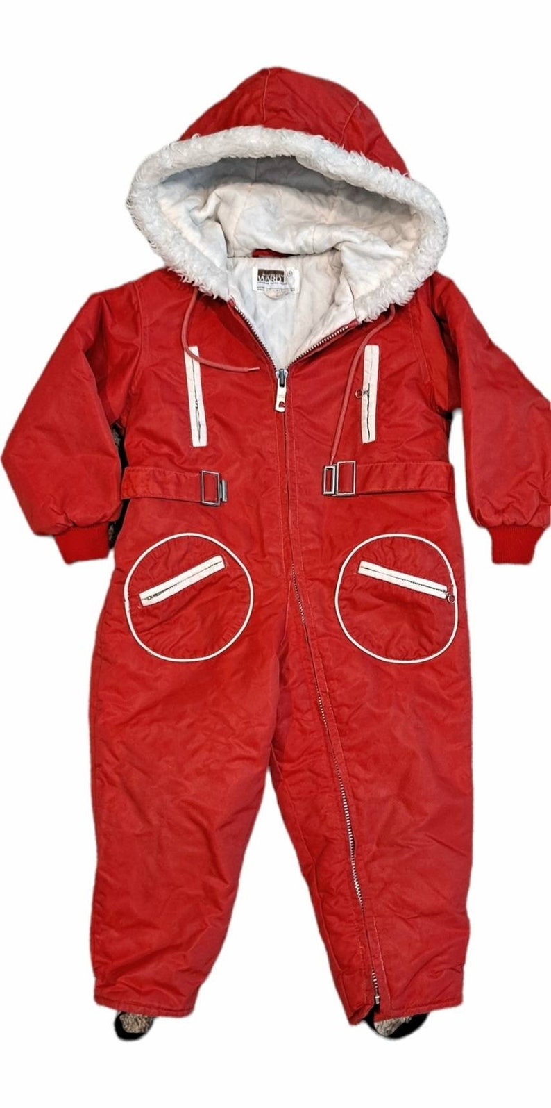Vintage Kids Full Body Snowsuit Red Quilted Nylon One Piece Etsy