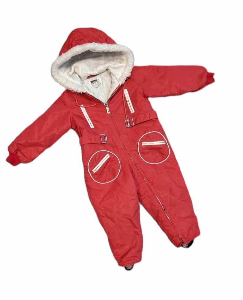 Vintage Kids Full Body Snowsuit Red Quilted Nylon One Piece Etsy
