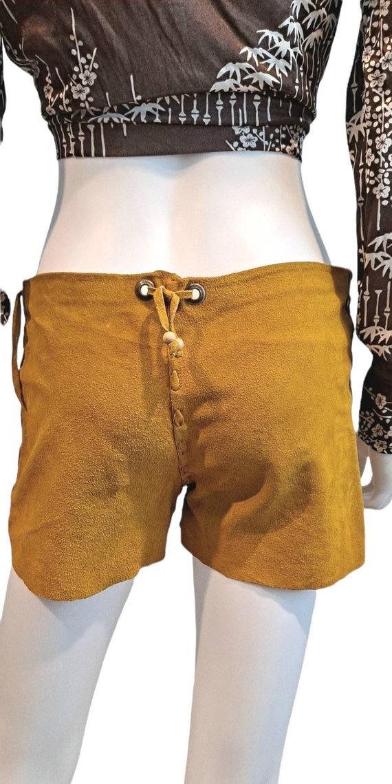 1970s Suede Mustard Yellow  Hot Pants Low Rise Sh… - image 2