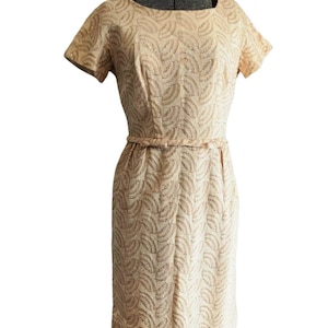 1960s Leslie Fay Gold Embroidered Short Sleeved Dress