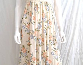 1970s Floral Cottagecore Sleeveless Maxi Dress by Rag Dolls 32 Bust Sheer Lace Inset
