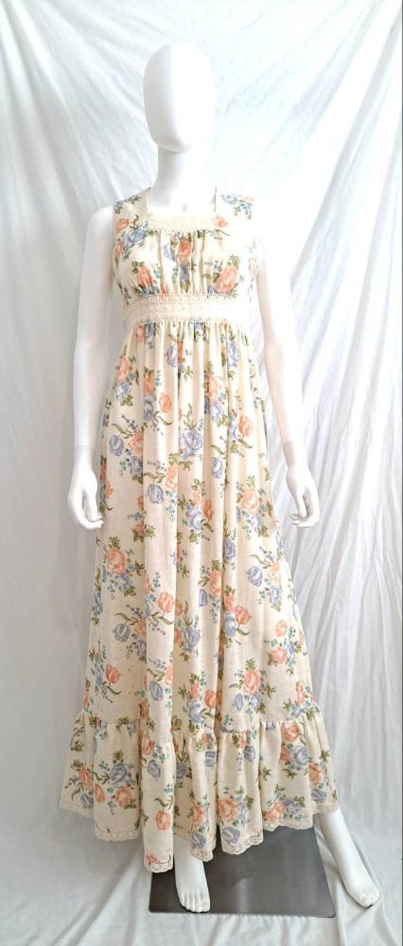 1970s Floral Cottagecore Sleeveless Maxi Dress by… - image 1