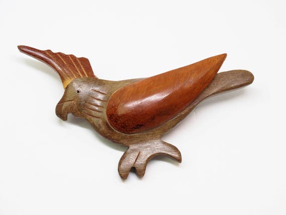 Carved Wooden Toucan Bird Novelty Brooch - image 1