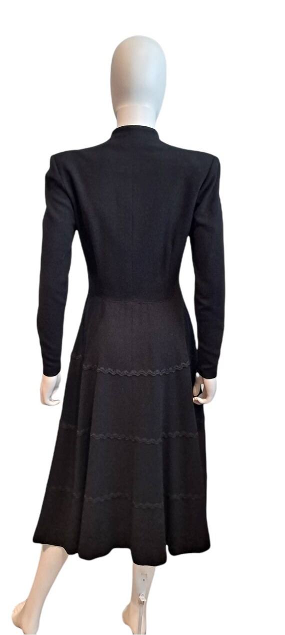 1940s 1950s Black Wool Dress Soutache RicRac Trim… - image 2