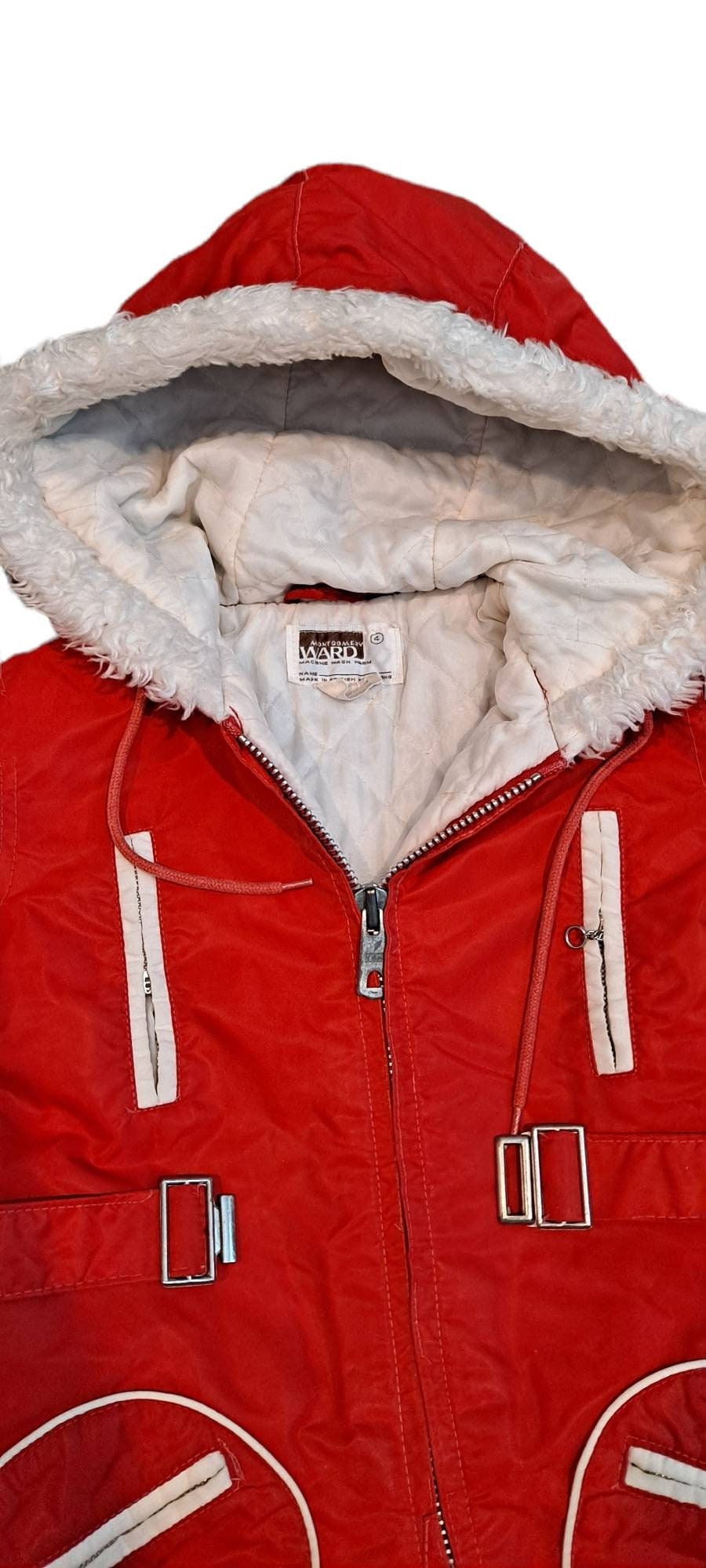 Vintage Kids Full Body Snowsuit Red Quilted Nylon One Piece Etsy