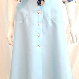 1970s Baby Blue Polyester A Line Skirt With Pockets 23 Waist Xtrovert Label