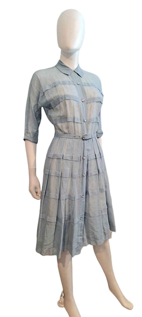 Nelly Don 1950s Sheer Baby Blue Pleated Shirt wai… - image 4