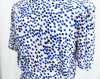 1980s Adrianna Papell Silk Polka Dot Dress Pockets Dropped Waist Button Back Silk Dress