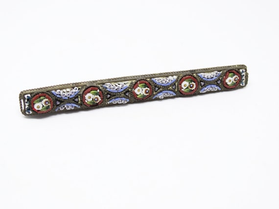 1930s Art Deco Mosaic Bar Brooch Pin Flower Glass… - image 1