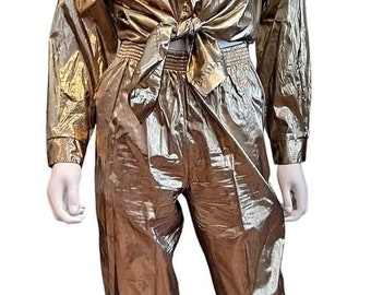1980s Gold Lame' Two Piece Metallic Blouse and Pants by Notorious