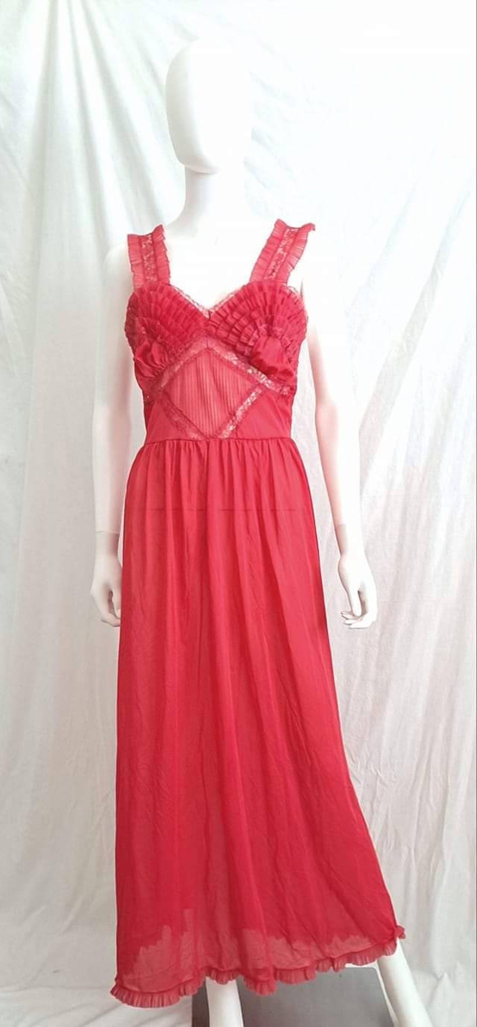 1950s Sheer Red Ruffled Negligee Nightgown by Snowdon 36 Bust - Etsy UK