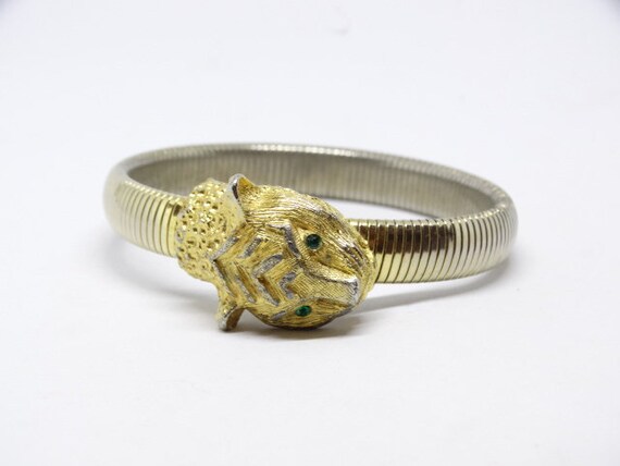 1980s Lion Panther Gold Metal Statement Bracelet - image 2