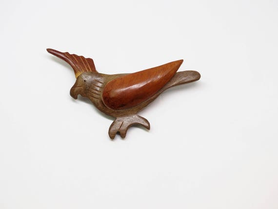 Carved Wooden Toucan Bird Novelty Brooch - image 2