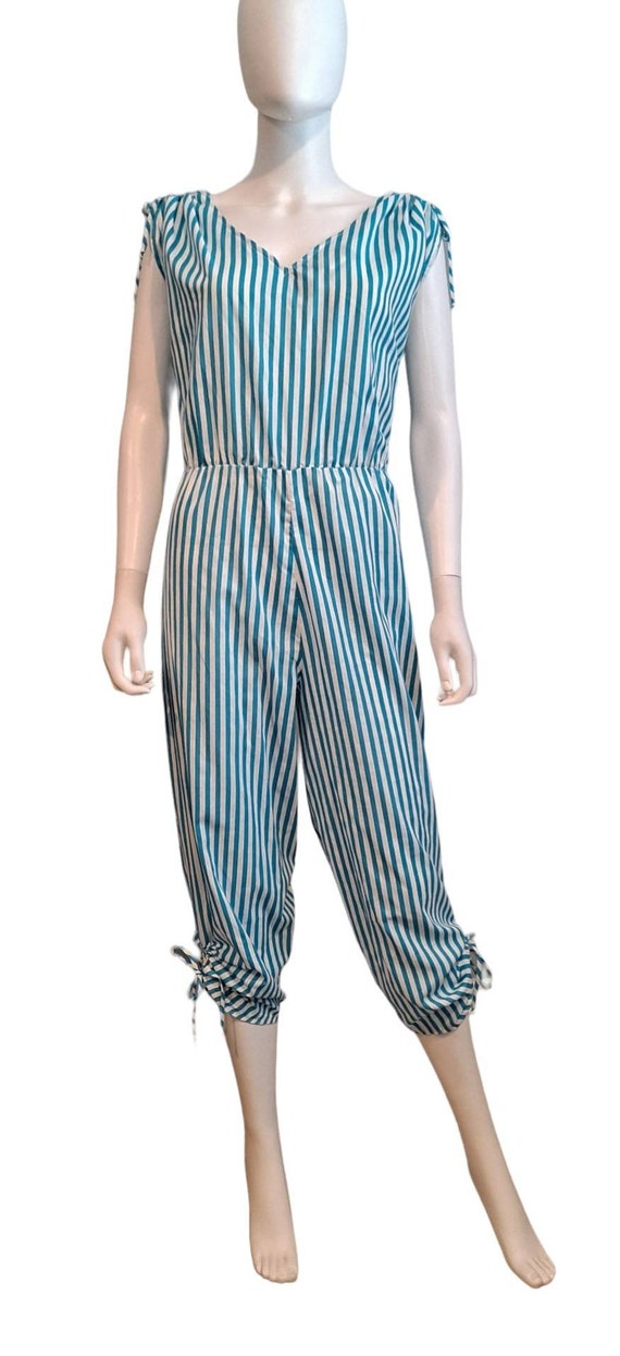1980s Striped Cotton Jumpsuit - image 1
