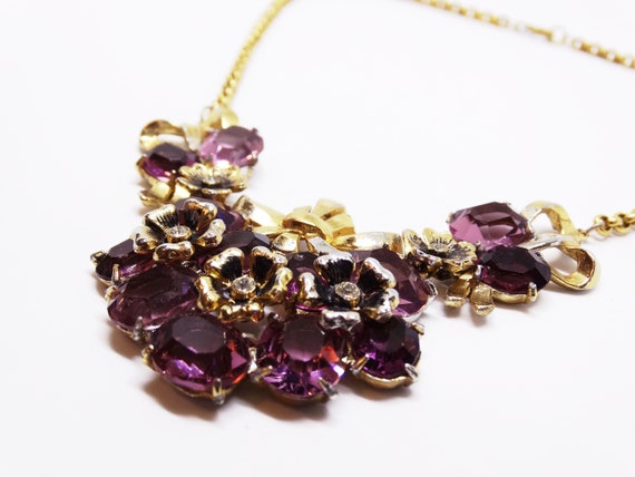 1940s Coro Purple Amethyst Glass Rhinestone Flowe… - image 5