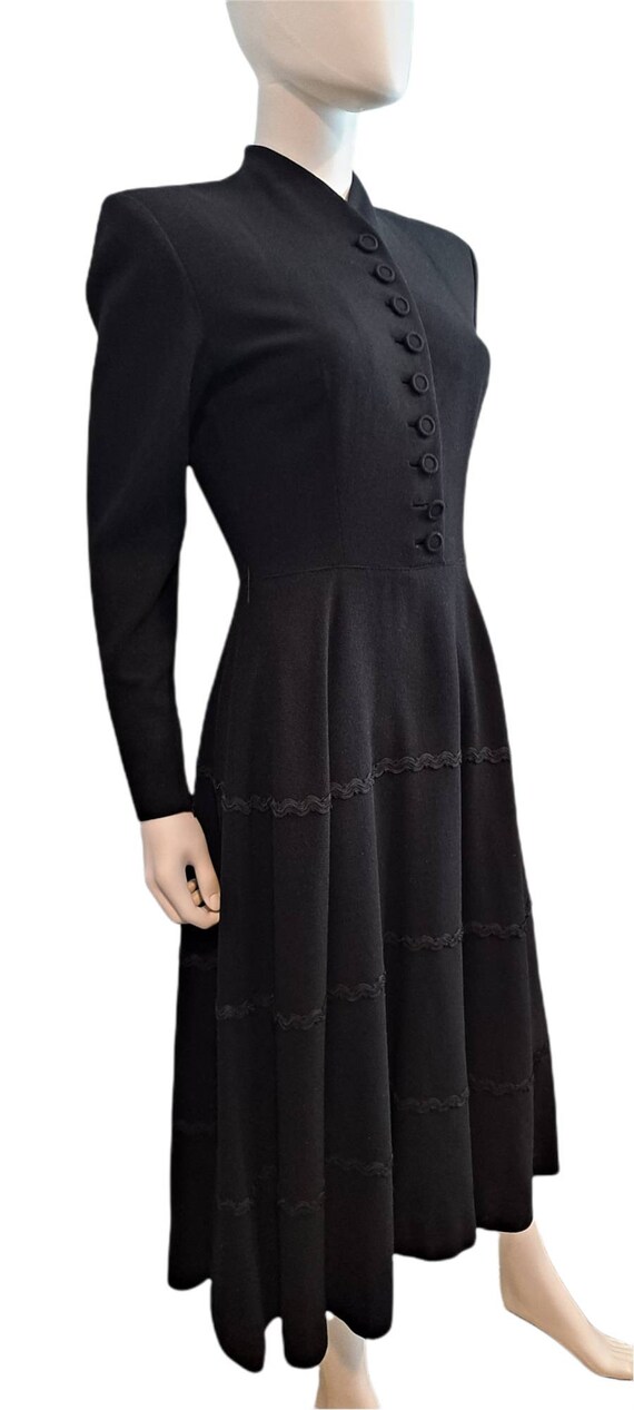 1940s 1950s Black Wool Dress Soutache RicRac Trim… - image 9