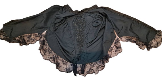 1800s Antique Silk Beaded Lace Mantle Visite Pale… - image 2