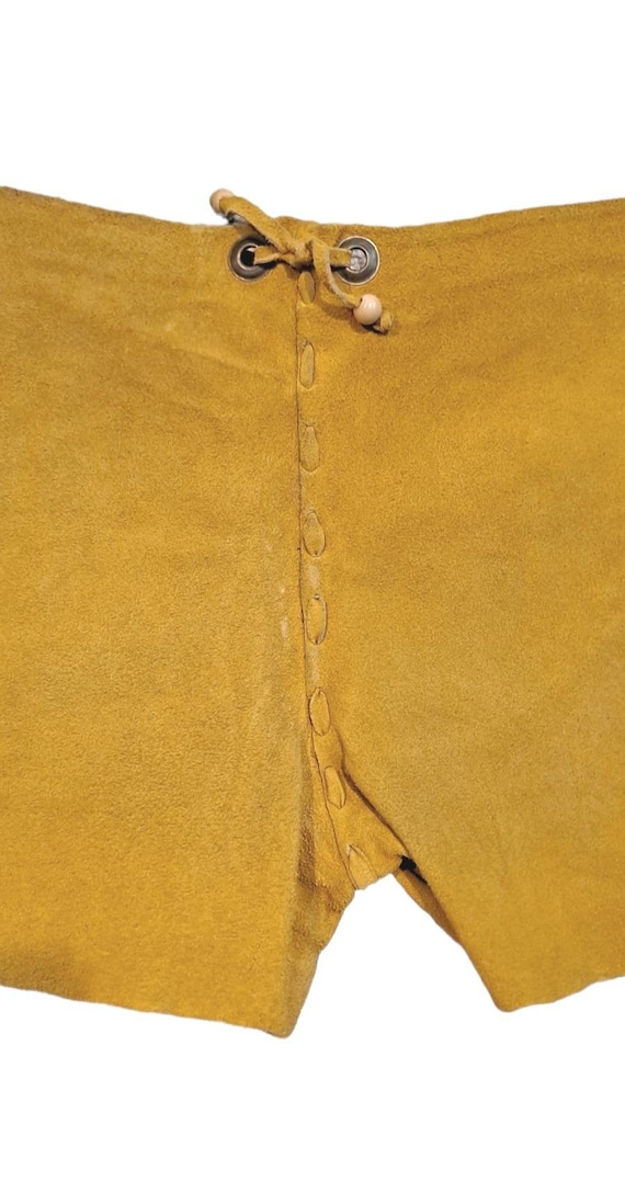 1970s Suede Mustard Yellow Hot Pants Low Rise Shorts Gem