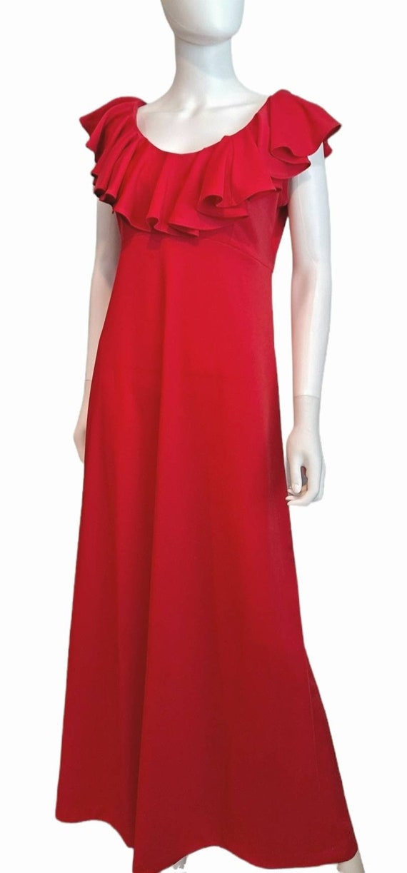 Red Polyester Maxi Dress On Off Shoulder - image 6