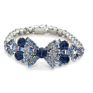 1950er Jahre Blau Strass Schleife Armband Baby Blau Saphir Blau Strasssteine