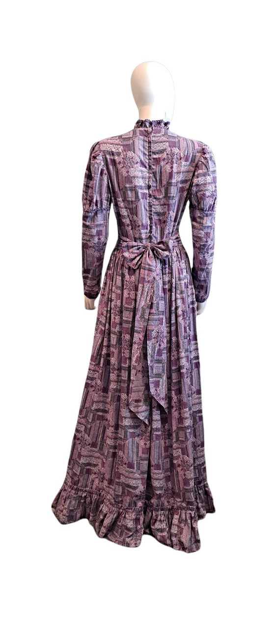 1970s Purple Prairie Maxi Dress Quilt Print Cotto… - image 3