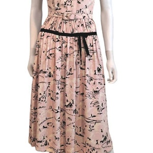 Trudy Hall Rayon Novelty Print Pink Day Dress Farm Scene