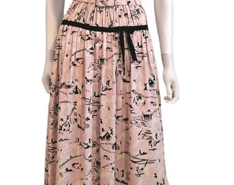 Trudy Hall Rayón Novedad Estampado Rosa Día Vestido Granja Escena