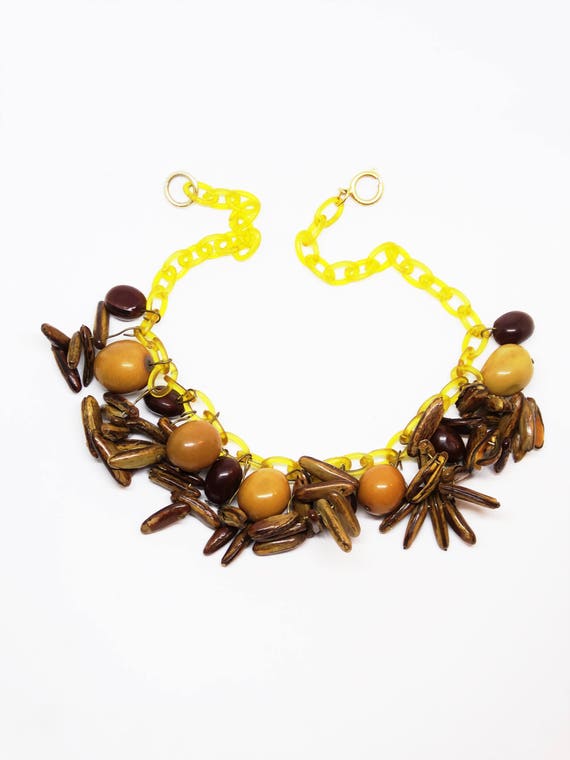 1940s Celluloid Autumn Acorn Twigs Necklace Cellul