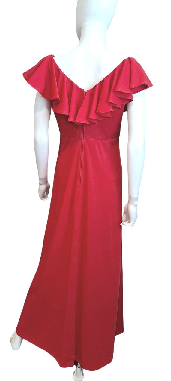 Red Polyester Maxi Dress On Off Shoulder - image 3