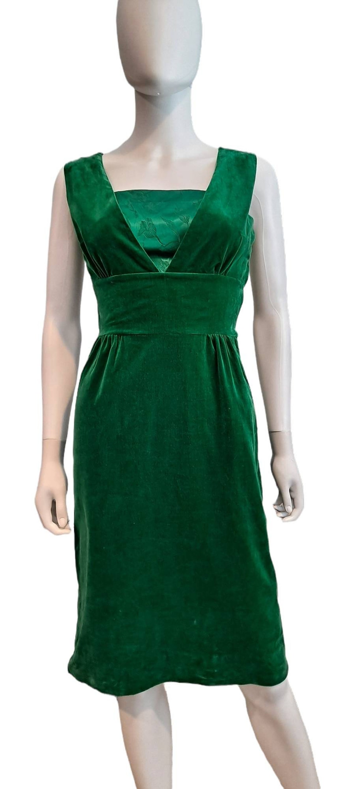 Vintage Green Slit Side Velvet Evening Dress Long Party Dress cc1914