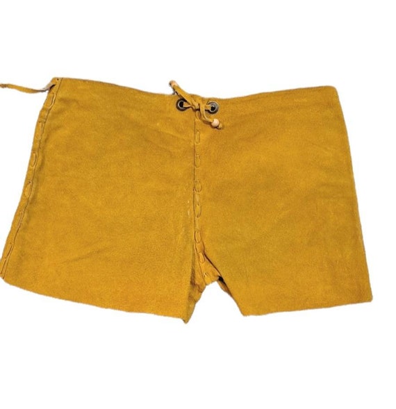 1970s Suede Mustard Yellow Hot Pants Low Rise Shorts Gem