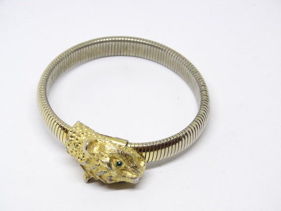 1980s Lion Panther Gold Metal Statement Bracelet - image 4