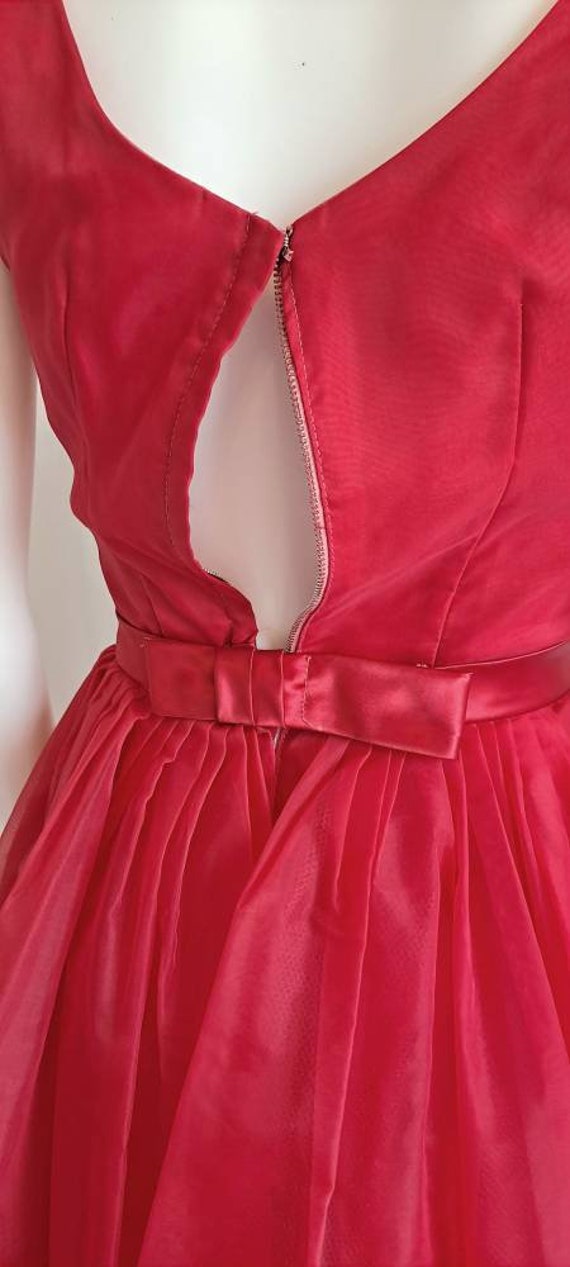 1960s Cherry Red Tulle Party Dress With Sequin Tr… - image 8