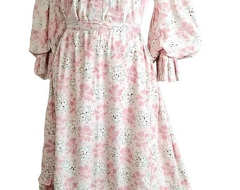 Antique Cotton Floral Two Piece Blouse and Skirt Set Edwardian Victorian Day Dress