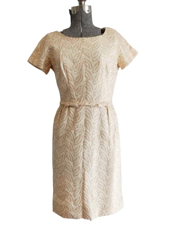 1960s Leslie Fay Gold Embroidered Short Sleeved D… - image 6